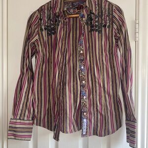 Striped Long Sleeve Robert Graham button down Shirt with Embroidery size small